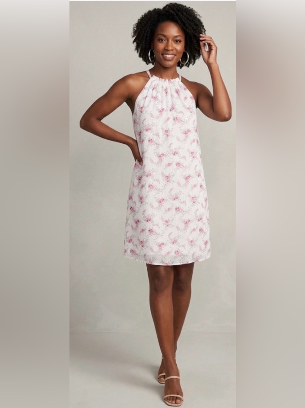 LOFT Floral Halter Mini Dress in White & Pink Size XS Like New - Picture 2 of 6